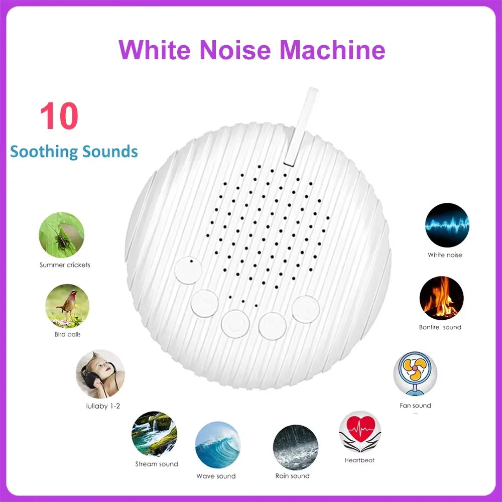 Portable White Noise Sound Machine for Babies – 10 Soothing Sounds, Rechargeable, Volume Adjustable