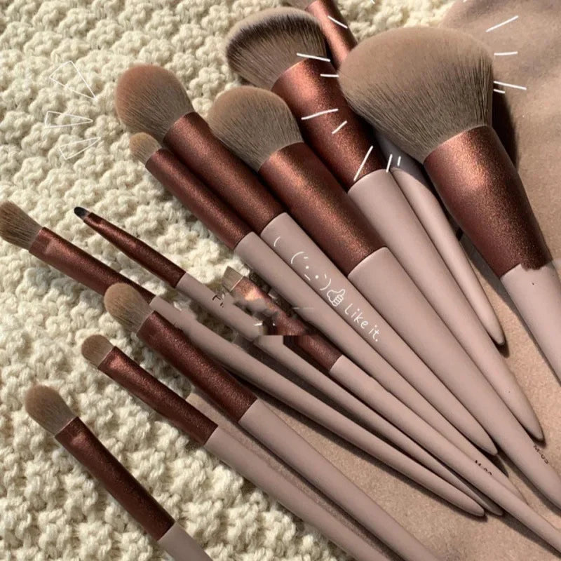 13-Piece Soft Fluffy Makeup Brush Set with Bag – For Foundation, Blush, Powder, and Eyeshadow