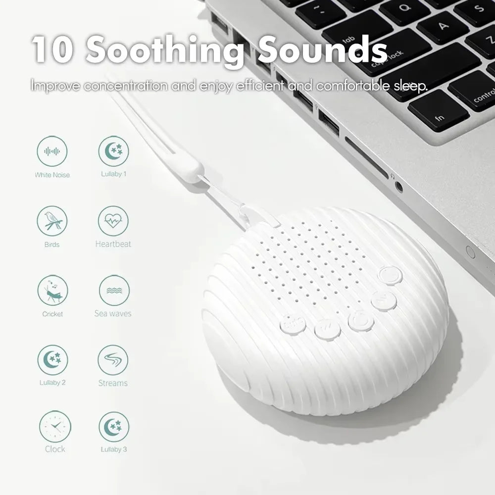 Portable White Noise Sound Machine for Babies – 10 Soothing Sounds, Rechargeable, Volume Adjustable