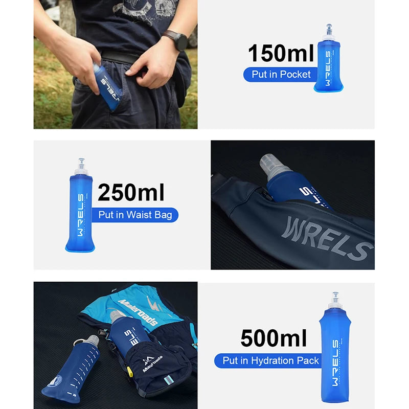WRELS Foldable Soft Flask Water Bottle β BPA-Free, Leakproof & Ultra-Light for Running, Hiking, Camping