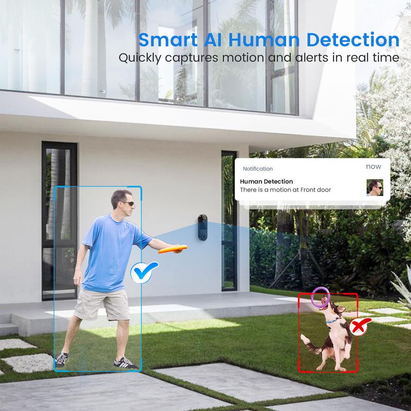 1080P Doorbell Camera Wireless, Smart Video Cam with Chime, AI Human Detection, Two Way Audio, Live View, Night Vision, 2.4G Wifi Only, Cloud Storage, Battery Powered, Indoor Outdoor Surveillance Camera for Home Security System