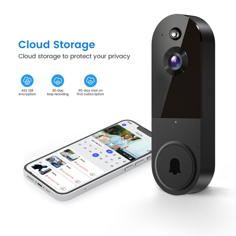 1080P Doorbell Camera Wireless, Smart Video Cam with Chime, AI Human Detection, Two Way Audio, Live View, Night Vision, 2.4G Wifi Only, Cloud Storage, Battery Powered, Indoor Outdoor Surveillance Camera for Home Security System