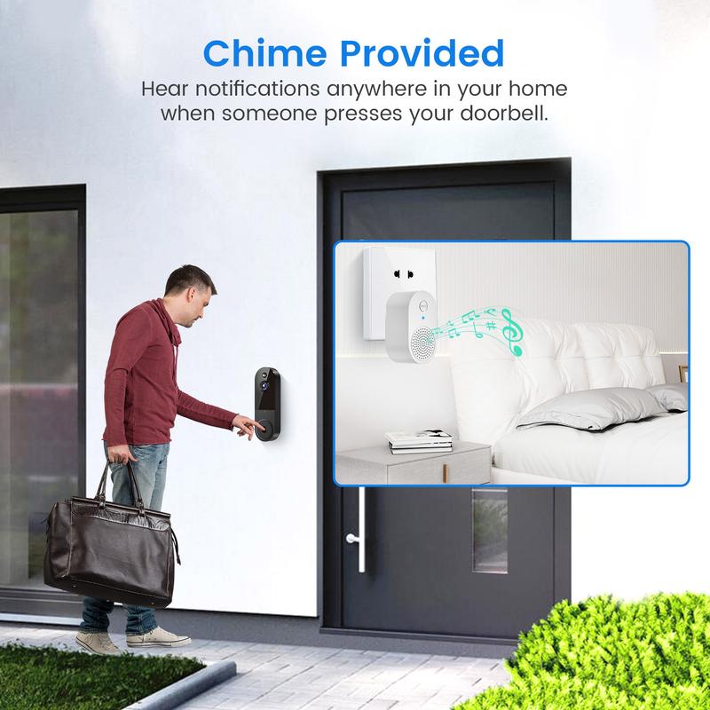 1080P Doorbell Camera Wireless, Smart Video Cam with Chime, AI Human Detection, Two Way Audio, Live View, Night Vision, 2.4G Wifi Only, Cloud Storage, Battery Powered, Indoor Outdoor Surveillance Camera for Home Security System