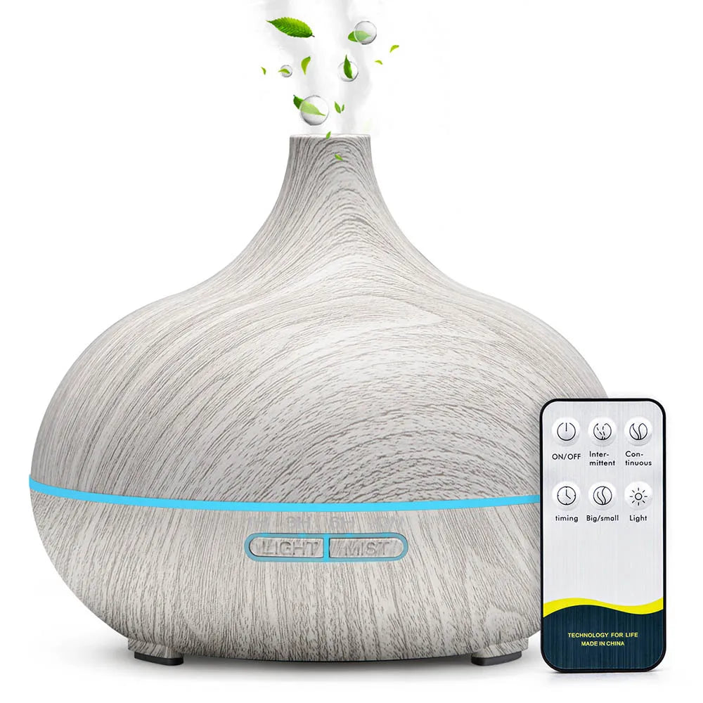 500ML Ultrasonic Wood Grain Essential Oil Diffuser – 7 LED Colors, Cool Mist Humidifier with Remote Control & Timer