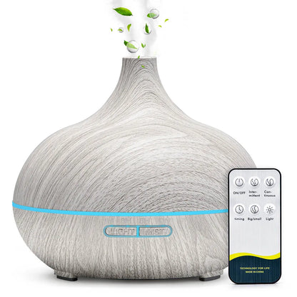 500ML Ultrasonic Wood Grain Essential Oil Diffuser – 7 LED Colors, Cool Mist Humidifier with Remote Control & Timer