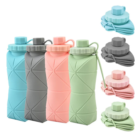600ml Foldable Silicone Water Bottle – Portable, Reusable & Leakproof for Gym, Travel & Outdoor Use 