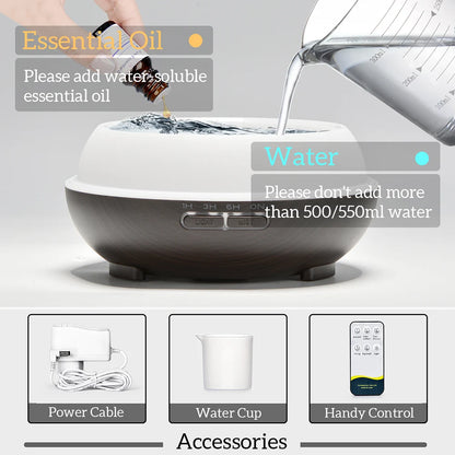 500ML Ultrasonic Wood Grain Essential Oil Diffuser – 7 LED Colors, Cool Mist Humidifier with Remote Control & Timer