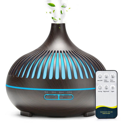 500ML Ultrasonic Wood Grain Essential Oil Diffuser – 7 LED Colors, Cool Mist Humidifier with Remote Control & Timer