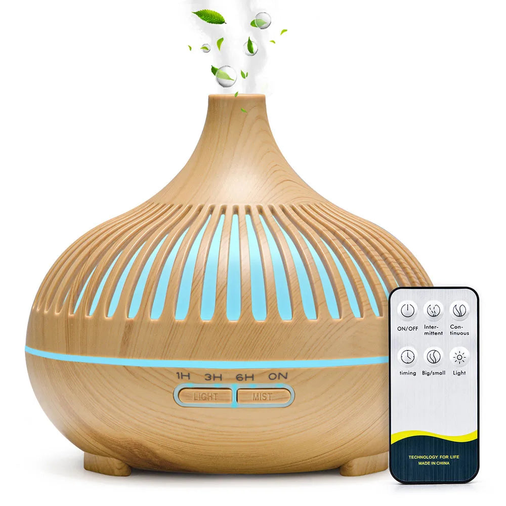 500ML Ultrasonic Wood Grain Essential Oil Diffuser – 7 LED Colors, Cool Mist Humidifier with Remote Control & Timer