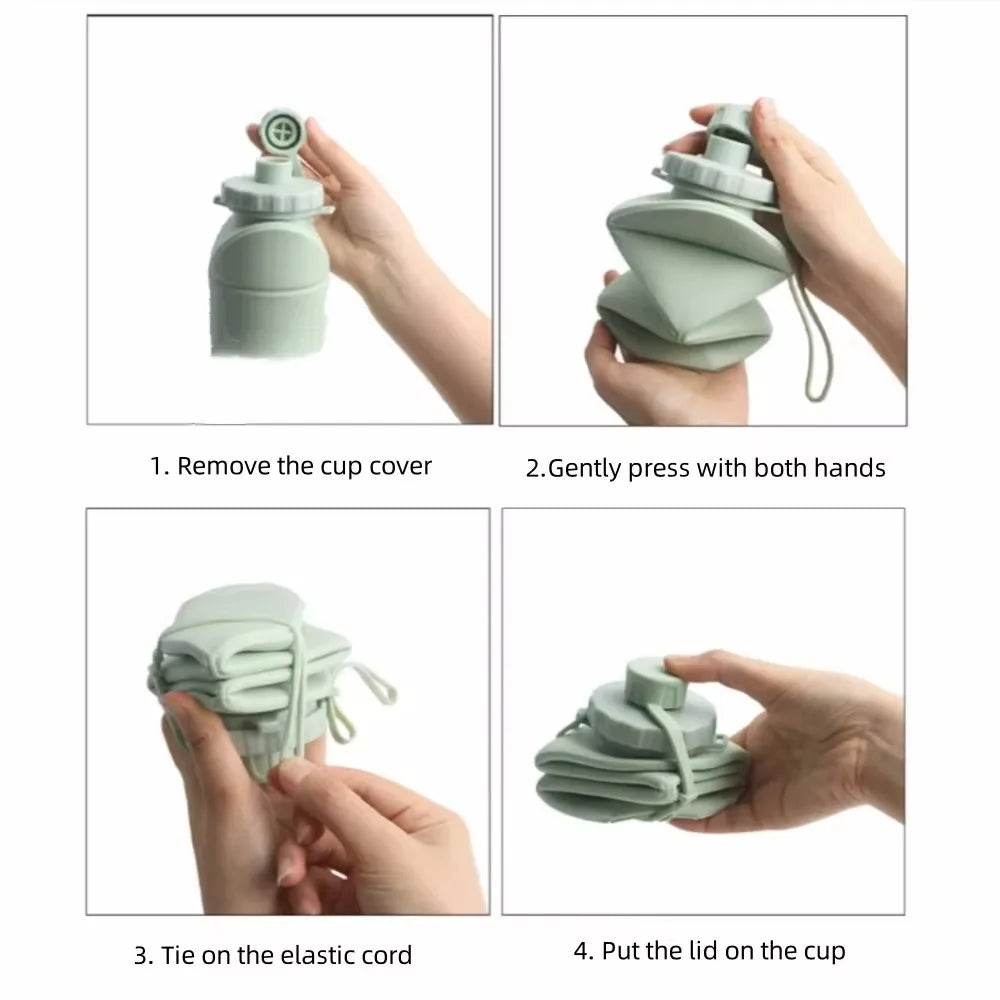 600ml Foldable Silicone Water Bottle – Portable, Reusable & Leakproof for Gym, Travel & Outdoor Use 
