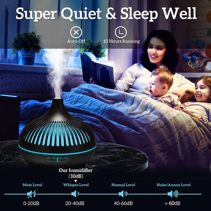 500ML Ultrasonic Wood Grain Essential Oil Diffuser – 7 LED Colors, Cool Mist Humidifier with Remote Control & Timer