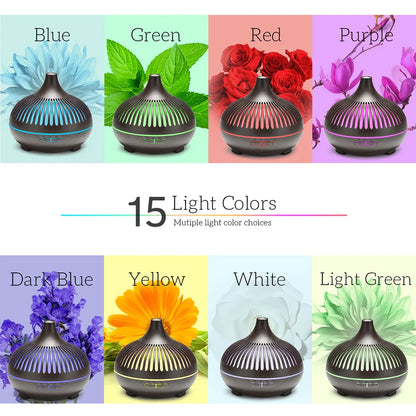 500ML Ultrasonic Wood Grain Essential Oil Diffuser – 7 LED Colors, Cool Mist Humidifier with Remote Control & Timer