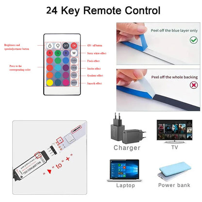 RGB Bluetooth LED Strip Lights – 5050 SMD with APP & Remote Control for TV, Gaming & Room Decor
