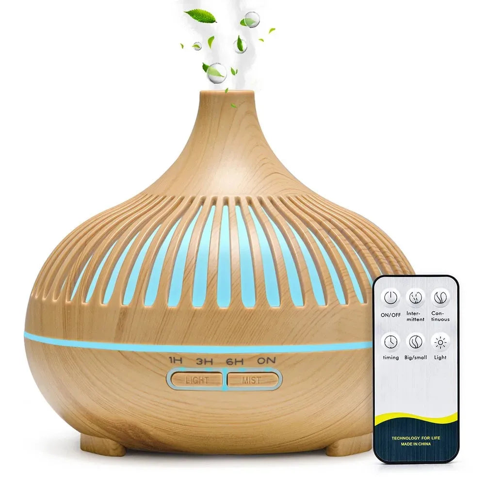 500ML Ultrasonic Wood Grain Essential Oil Diffuser – 7 LED Colors, Cool Mist Humidifier with Remote Control & Timer