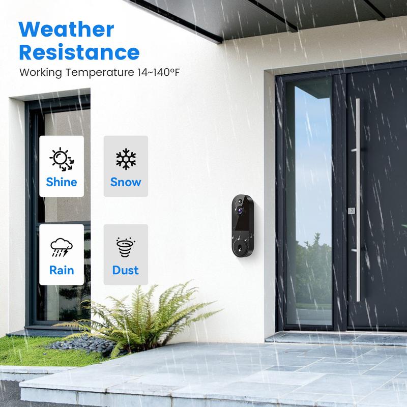 1080P Doorbell Camera Wireless, Smart Video Cam with Chime, AI Human Detection, Two Way Audio, Live View, Night Vision, 2.4G Wifi Only, Cloud Storage, Battery Powered, Indoor Outdoor Surveillance Camera for Home Security System